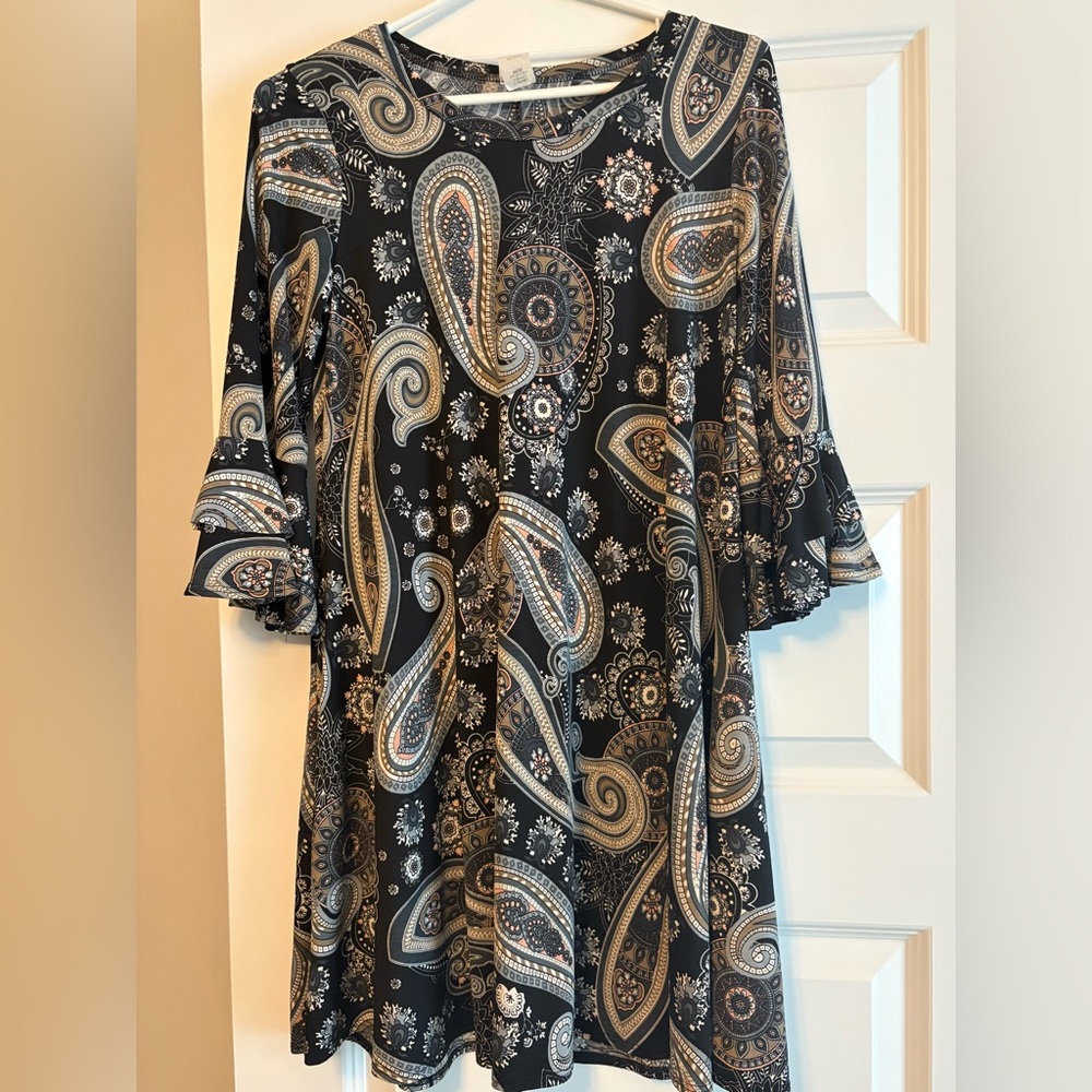 Paisley Print Flared Sleeve Dress